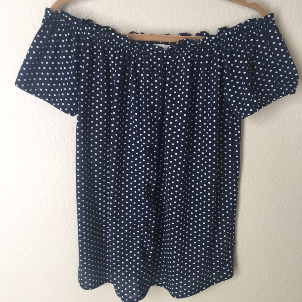 Off the shoulders summer shirt white and blue